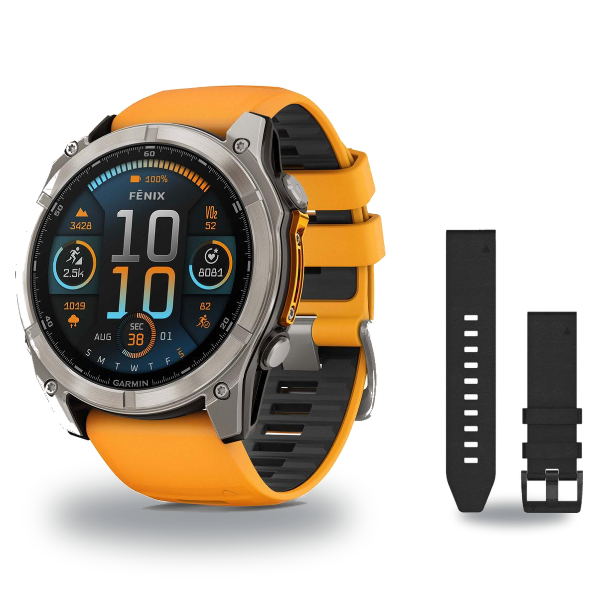 Garmin fenix 8 47mm Smartwatch + QuickFit 22 Band Package — 47 mm, AMOLED, Sapphire, Titanium with Spark Orange/Graphite Band