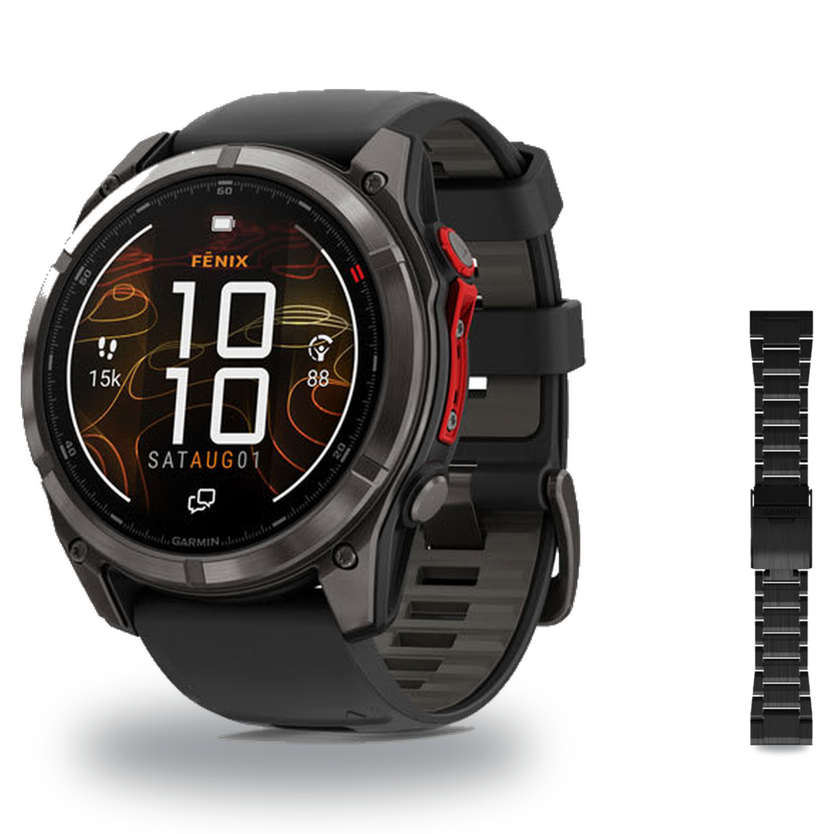 Garmin fenix 8 51mm Smartwatch + QuickFit 26 Band Package — 51 mm, PRO - MicroLED, Sapphire, Carbon Gray DLC Titanium with B…
