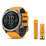 Garmin fenix 8 51mm Smartwatch + QuickFit 26 Band Package — 51 mm, AMOLED, Sapphire, Titanium with Spark Orange/Graphite Band