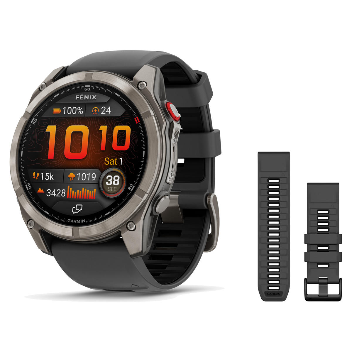 Garmin fenix 8 51mm Smartwatch + QuickFit 26 Band Package — 51 mm, PRO - AMOLED, Sapphire, Titanium with Graphite/Black Sili…
