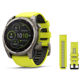 Garmin fenix 8 51mm Smartwatch + QuickFit 26 Band Package — 51 mm, Solar, Sapphire, Titanium with Amp Yellow/Graphite Band