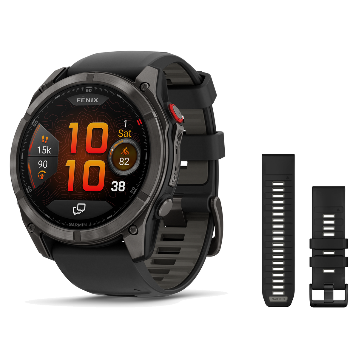 Garmin fenix 8 51mm Smartwatch + QuickFit 26 Band Package — 51 mm, PRO - AMOLED, Sapphire, Carbon Gray DLC Titanium with Bla…