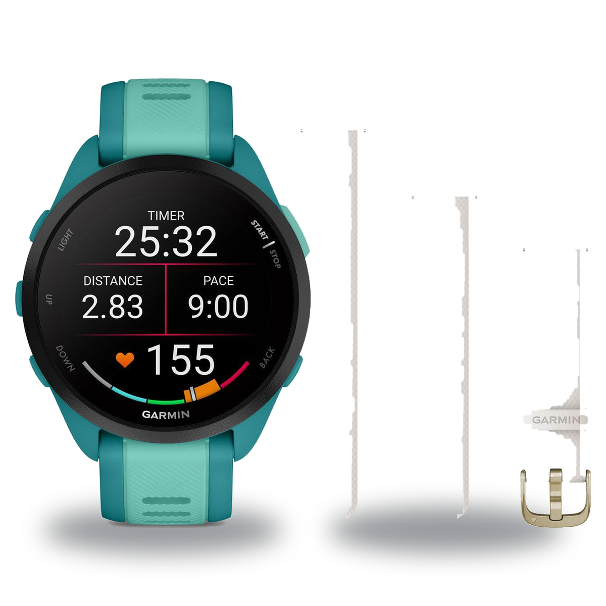 Garmin Forerunner 165 Music Smartwatch + Quick Release 20mm Band Package — Turquoise/Aqua