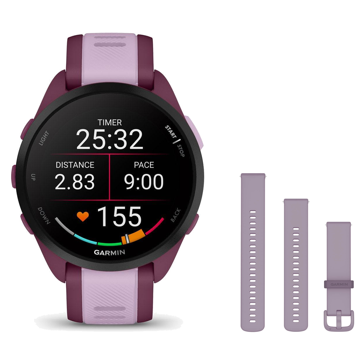 Garmin Forerunner 165 Music Smartwatch + Quick Release 20mm Band Package — Berry/Lilac