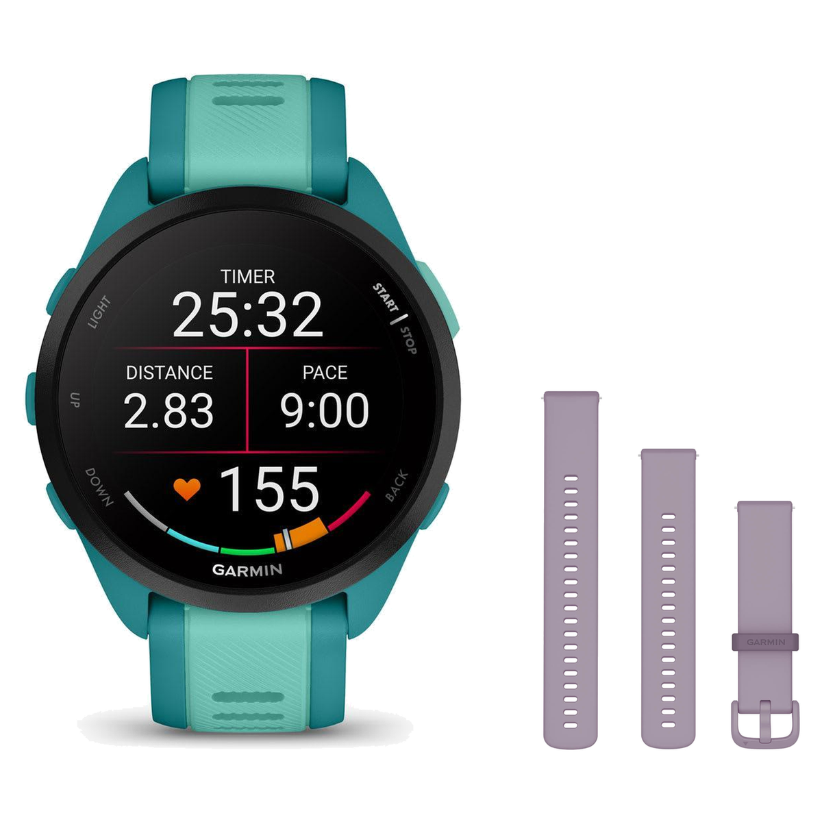Garmin Forerunner 165 Music Smartwatch + Quick Release 20mm Band Package — Turquoise/Aqua