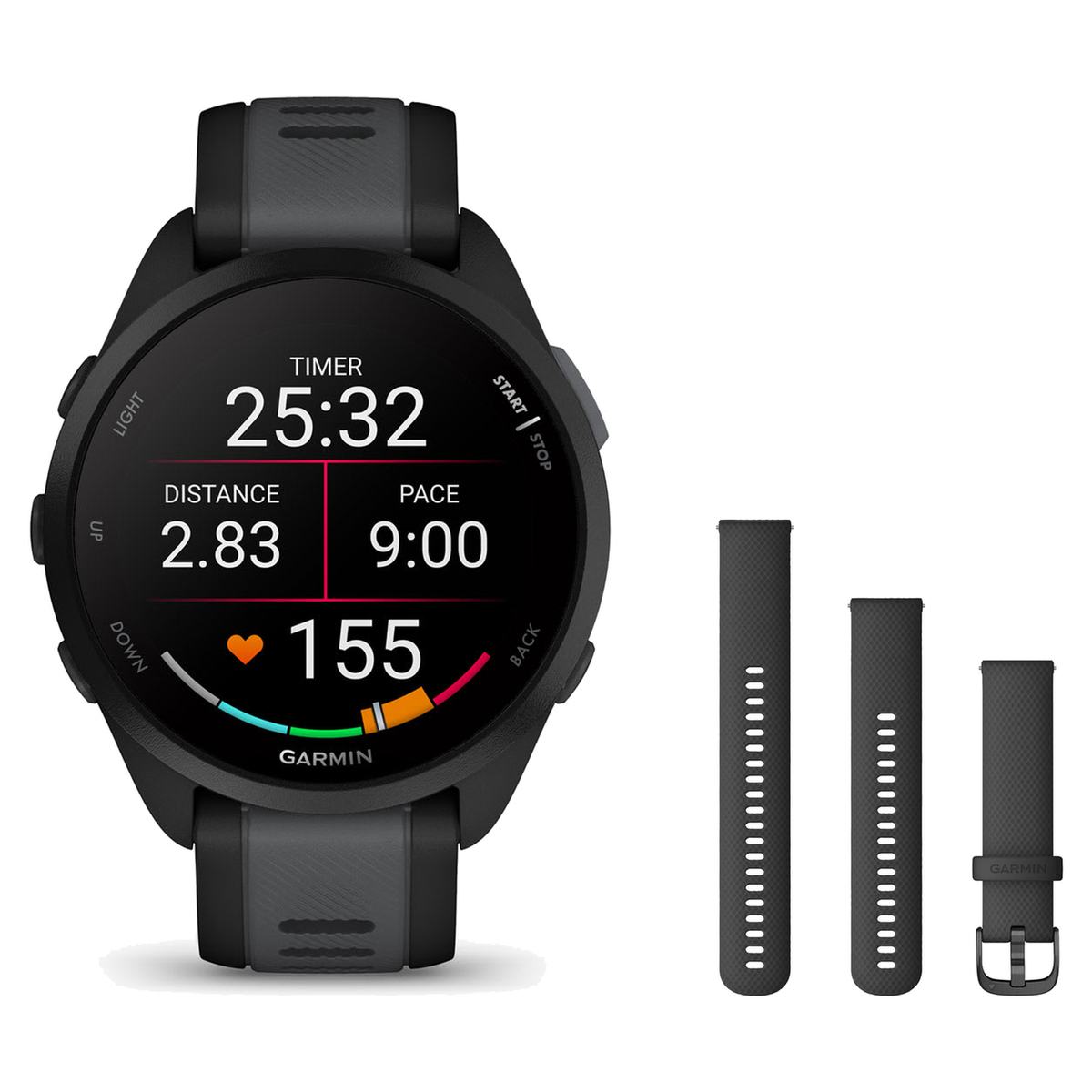 Garmin Forerunner 165 Smartwatch + Quick Release 20mm Band Package — Black/Slate Gray