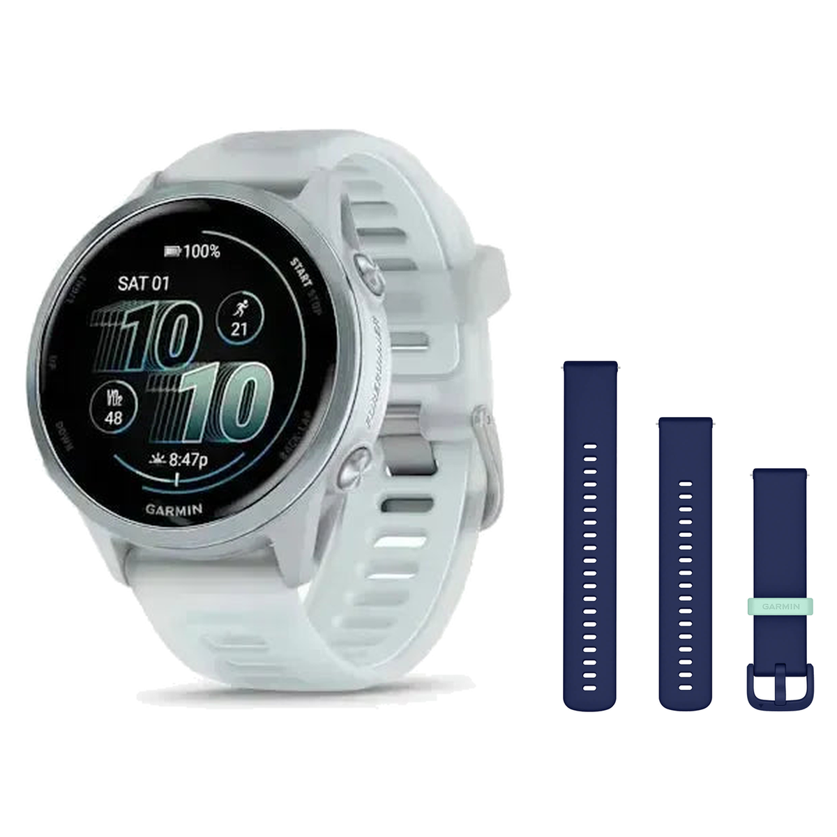 Garmin Forerunner 570 42mm Smartwatch + Quick Release 20mm Band Package — 42mm, Cloud Blue / Translucent Whitestone