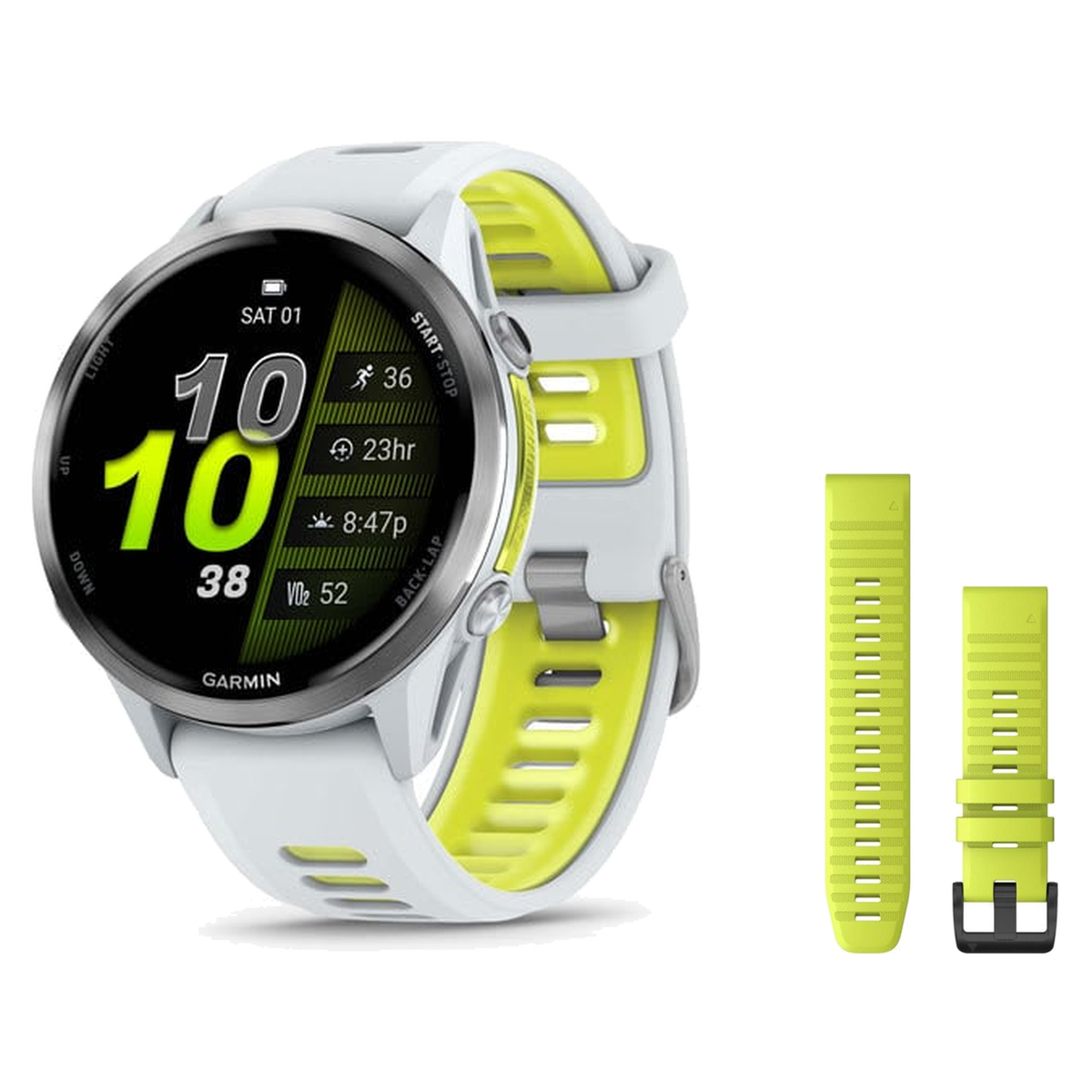 Garmin Forerunner 970 Smartwatch + QuickFit 22 Band Package — Titanium with Whitestone Case and Whitestone/Translucent Amp Y…