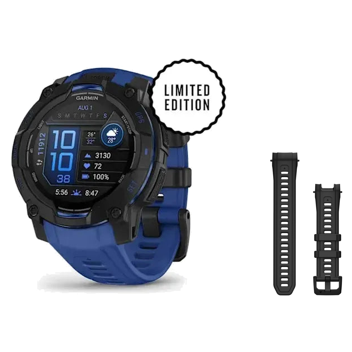Garmin Instinct 3 45mm Smartwatch + 22mm Band Package — 45 mm, Instinct 3 – AMOLED, Bolt Blue/Black