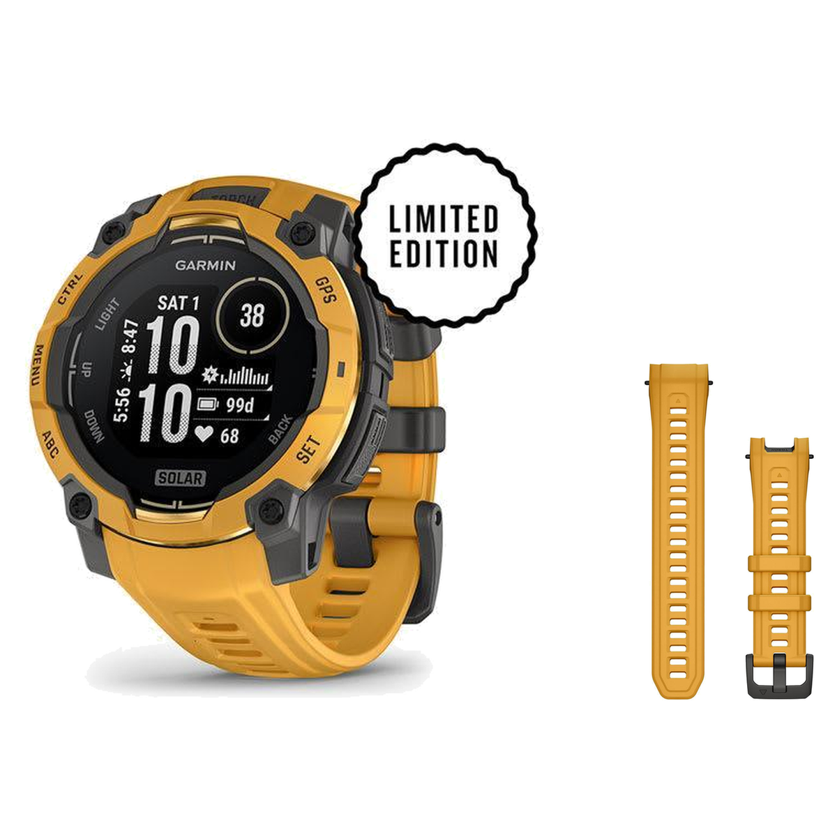 Garmin Instinct 3 45mm Smartwatch + 22mm Band Package — 45 mm, Instinct 3 – Solar, Sunburst