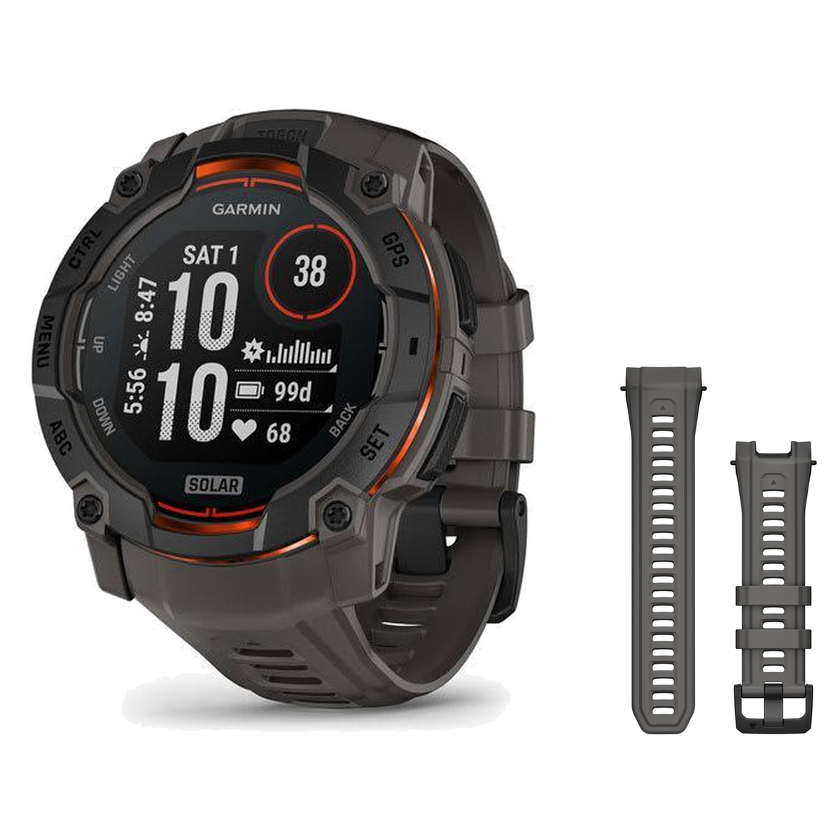 Garmin Instinct 3 50mm Smartwatch + 26mm Band Package — 50 mm, Instinct 3 – Solar, Black/Charcoal
