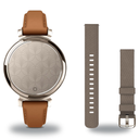 Garmin Lily 2 Classic Smartwatch + 14mm Band Package — Cream Gold with Tan Leather Band