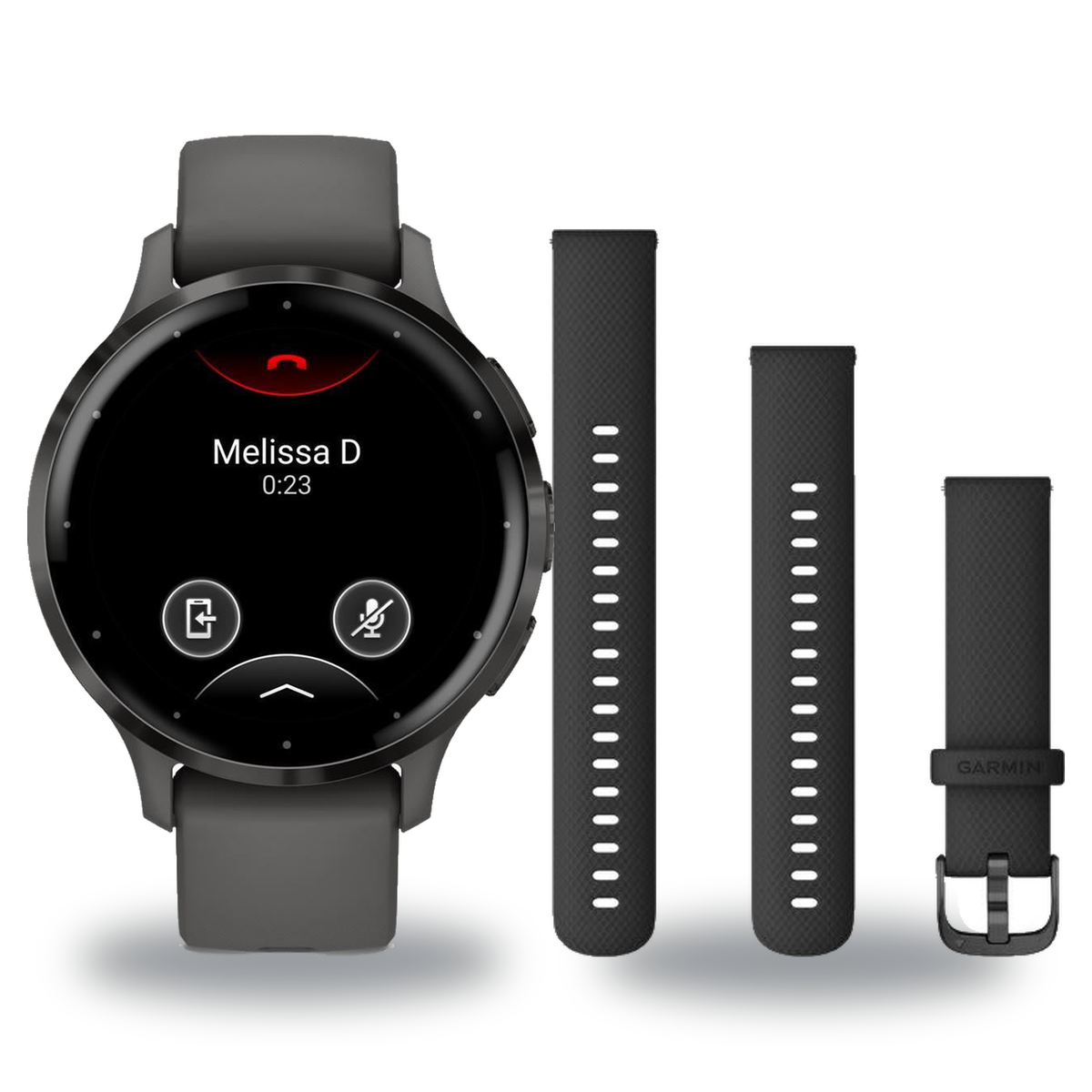 Garmin Venu 3S Smartwatch + Quick Release 18mm Band Package — Slate Bezel w/ Pebble Gray Silicone