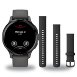 Garmin Venu 3S Smartwatch + Quick Release 18mm Band Package — Slate Bezel w/ Pebble Gray Silicone