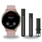 Garmin Venu 3S Smartwatch + Quick Release 18mm Band Package — Soft Gold Bezel w/ Dust Rose Silicone