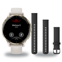 Garmin Venu 3S Smartwatch + Quick Release 18mm Band Package — Soft Gold Bezel w/ Ivory Silicone