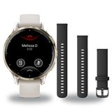 Garmin Venu 3S Smartwatch + Quick Release 18mm Band Package — Soft Gold Bezel w/ Ivory Silicone