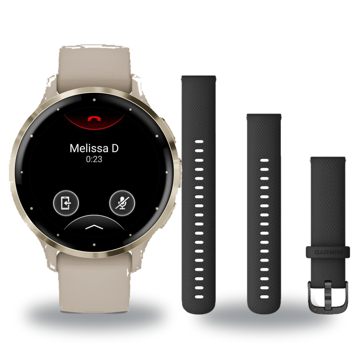 Garmin Venu 3S Smartwatch + Quick Release 18mm Band Package — Soft Gold Bezel w/ French Gray Silicone
