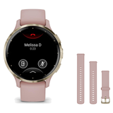 Garmin Venu 3S Smartwatch + Quick Release 18mm Band Package — Soft Gold Bezel w/ Dust Rose Silicone