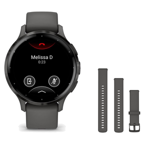 Garmin Venu 3S Smartwatch + Quick Release 18mm Band Package — Slate Bezel w/ Pebble Gray Silicone