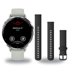 Garmin Venu 3S Smartwatch + Quick Release 18mm Band Package — Silver Bezel w/ Sage Gray Silicone
