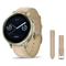 Garmin Venu 4 41mm Smartwatch + Quick Release 18mm Band Package — Lunar Gold / Bone Silicone + Light Sand Leather