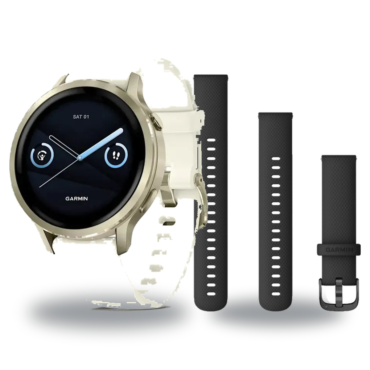 Garmin Venu 4 41mm Smartwatch + Quick Release 18mm Band Package — Lunar Gold / Bone Silicone