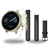 Garmin Venu 4 41mm Smartwatch + Quick Release 18mm Band Package — Lunar Gold / Bone Silicone