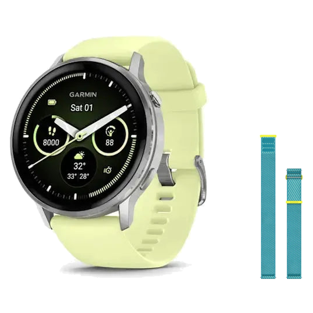 Garmin Venu 4 45mm Smartwatch + Quick Release 22mm Band Package — Silver / Citron