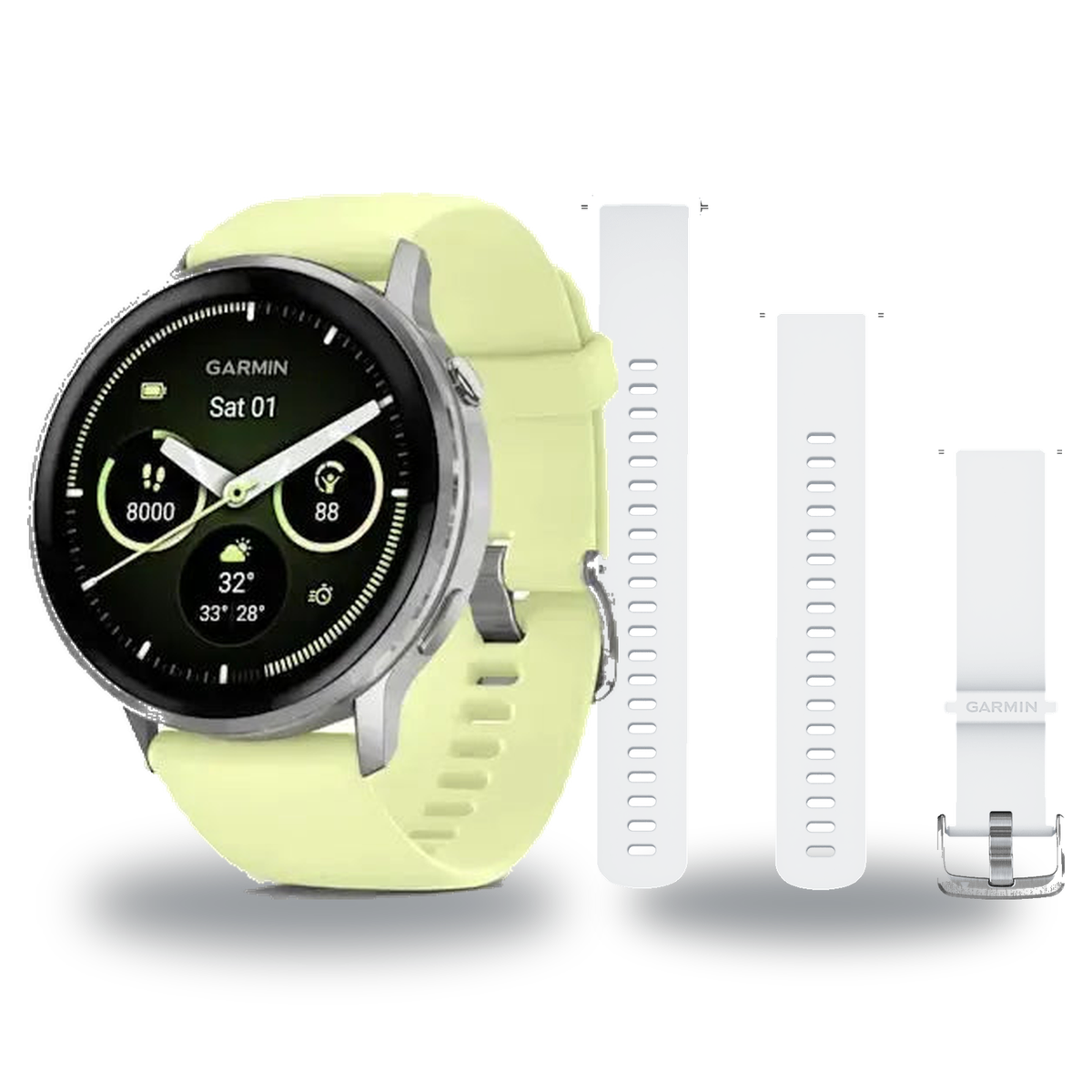 Garmin Venu 4 45mm Smartwatch + Quick Release 22mm Band Package — Silver / Citron