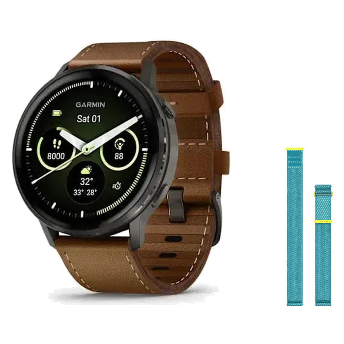 Garmin Venu 4 45mm Smartwatch + Quick Release 22mm Band Package — Slate / Silicone + Leather Bundle