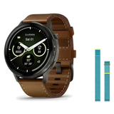Garmin Venu 4 45mm Smartwatch + Quick Release 22mm Band Package — Slate / Silicone + Leather Bundle
