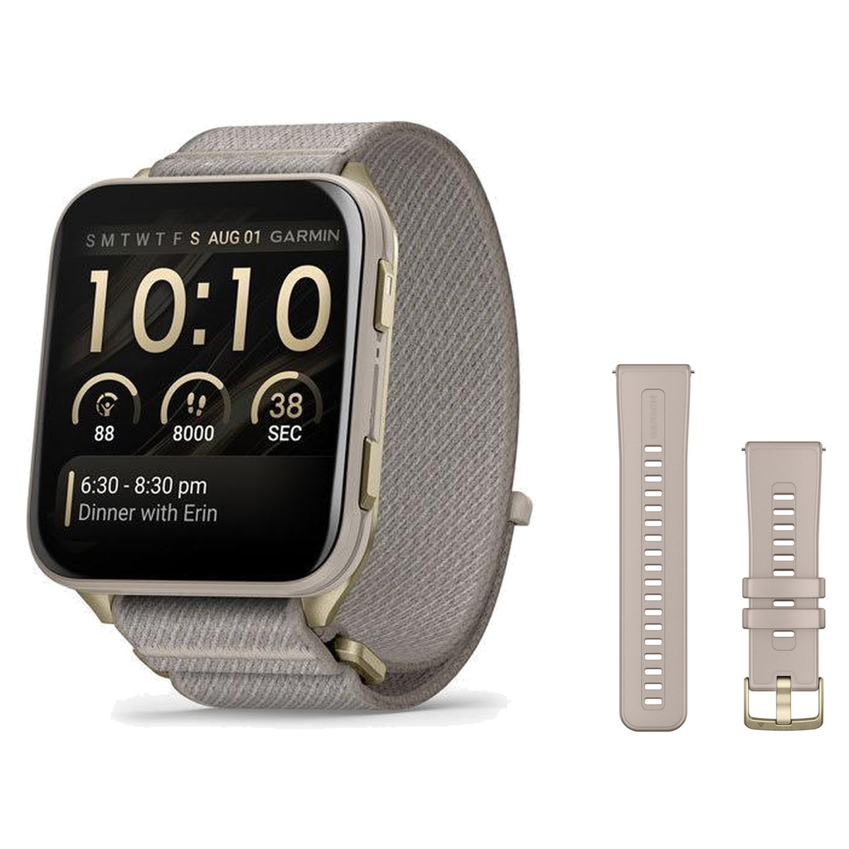 Garmin Venu X1 Smartwatch + Quick Release 24mm Band Package — Soft Gold / French Gray