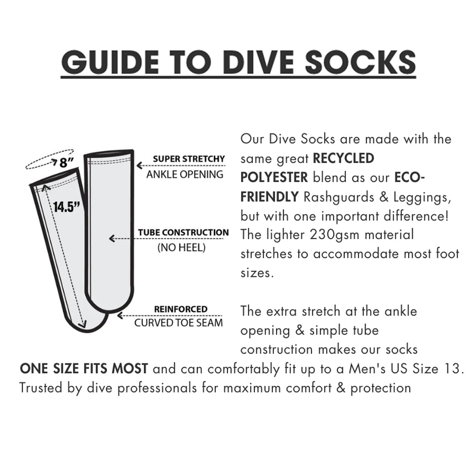Spacefish Army Turtle Tie Dye Dive Socks sizing guide