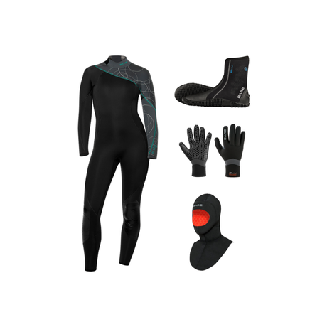 Bare Elate 3/2mm Thermal Package – Womens Wetsuit + Hood + Gloves + Boots — includes Bare 3/2 MM Elate Neoprene Womens Multi…