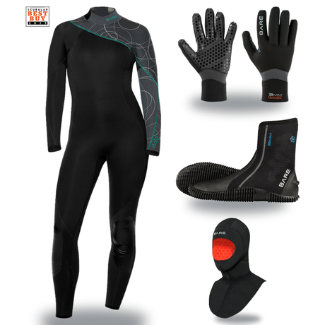 Bare Elate 5mm Thermal Package – Womens Wetsuit + Hood + Gloves + Boots — includes Bare 5mm Elate Neoprene Womens Multi-Spor…