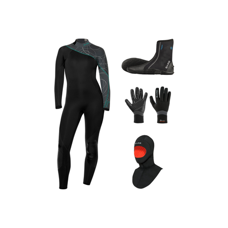 Bare Elate 7mm Thermal Package – Womens Wetsuit + Hood + Gloves + Boots — includes Bare 7mm Elate Neoprene Womens Multi-Spor…