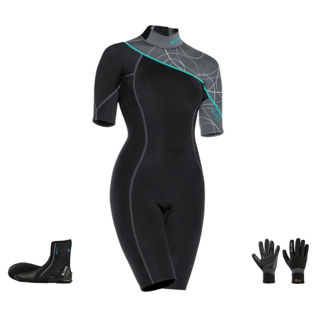 Bare Elate 2mm Warm Water Package – Womens Shorty + Gloves + Boots — includes Bare 2 MM Elate Shorty Womens Scuba Diving Wet…
