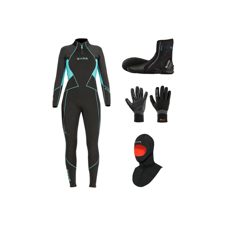 Bare Evoke 3mm Thermal Package – Womens Wetsuit + Hood + Gloves + Boots — includes Bare 3mm Evoke Full Wetsuit Womens, Bare…
