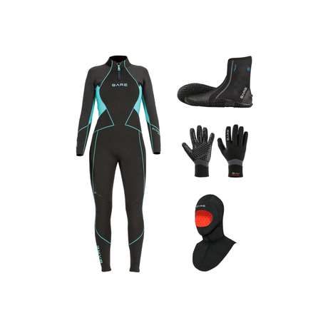 Bare Evoke 7mm Thermal Package – Womens Wetsuit + Hood + Gloves + Boots — includes Bare 7mm Evoke Full Wetsuit Womens, Bare…