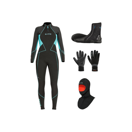 Bare Evoke 7mm Thermal Package – Womens Wetsuit + Hood + Gloves + Boots — includes Bare 7mm Evoke Full Wetsuit Womens, Bare…
