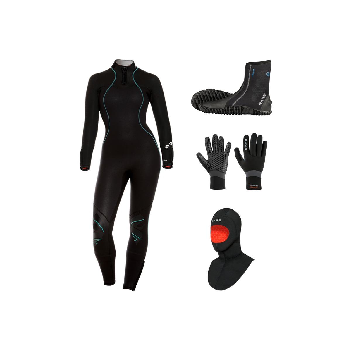 Bare Nixie Ultra 7mm Thermal Package – Womens Wetsuit + Hood + Gloves + Boots — includes Bare 7mm Nixie Ultra OMNIRED Infrar…