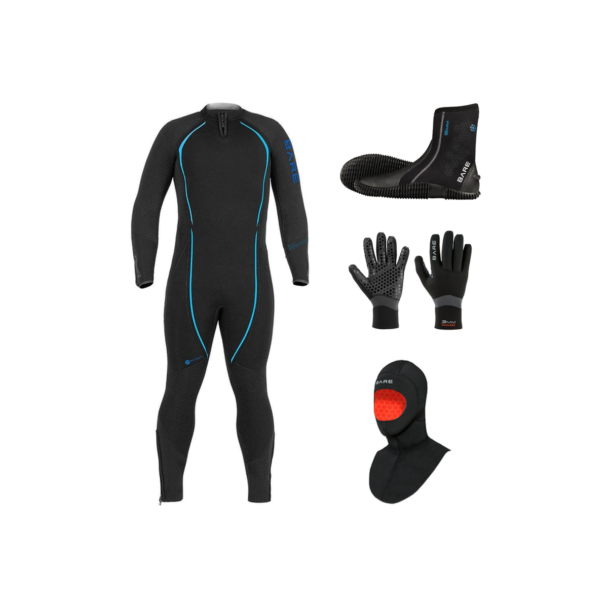 Bare Reactive 5mm Thermal Package – Mens Wetsuit + Hood + Gloves + Boots — Blue