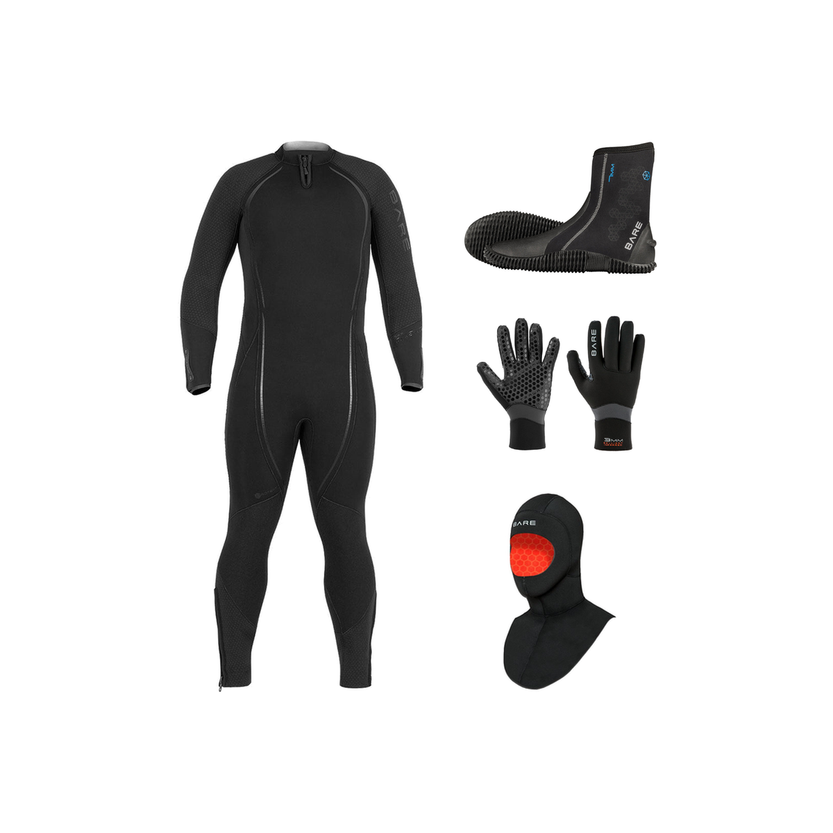 Bare Reactive 7mm Thermal Package – Mens Wetsuit + Hood + Gloves + Boots — includes Bare 7mm Reactive Full Wetsuit Mens, Bar…