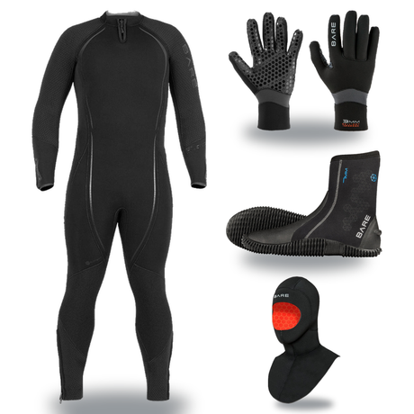 Bare Reactive 7mm Thermal Package – Mens Wetsuit + Hood + Gloves + Boots — includes Bare 7mm Reactive Full Wetsuit Mens, Bar…