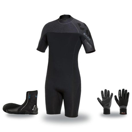 Bare Revel 2mm Warm Water Package – Mens Shorty + Gloves + Boots — includes Bare 2 MM Revel Shorty Mens Scuba Diving Wetsuit…