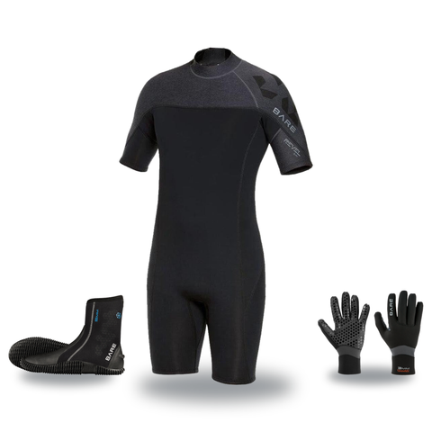 Bare Revel 2mm Warm Water Package – Mens Shorty + Gloves + Boots