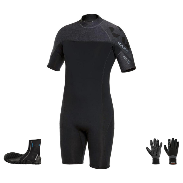 Bare Revel 2mm Warm Water Package – Mens Shorty + Gloves + Boots — includes Bare 2 MM Revel Shorty Mens Scuba Diving Wetsuit…