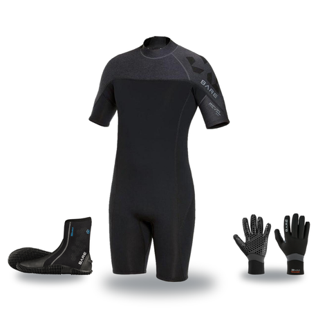 Bare Revel 2mm Warm Water Package – Mens Shorty + Gloves + Boots — includes Bare 2 MM Revel Shorty Mens Scuba Diving Wetsuit…