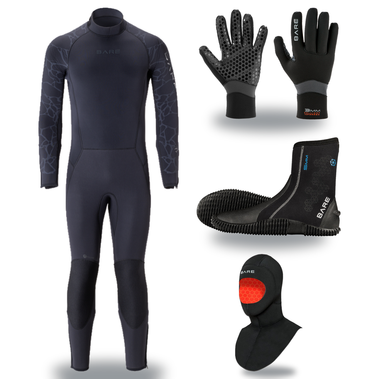 Bare Velocity Ultra 2.0 3mm Thermal Package – Mens Wetsuit + Hood + Gloves + Boots — includes Bare 3mm Velocity Ultra 2.0 Fu…